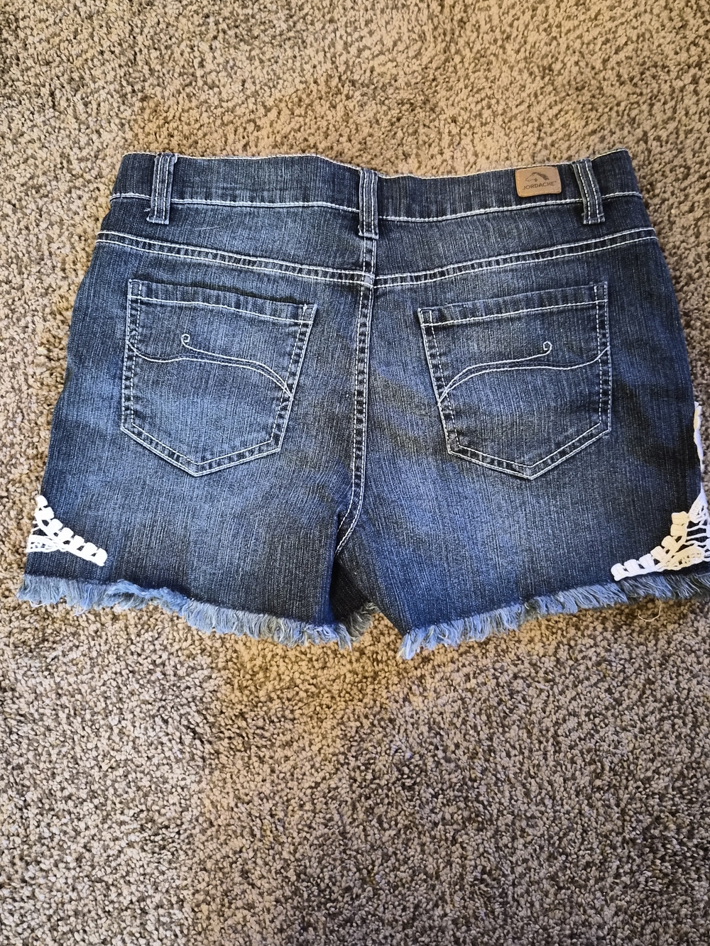 Jordache Dark Blue Denim Shorts with White Lace Appliqué - Picture 2 of 2